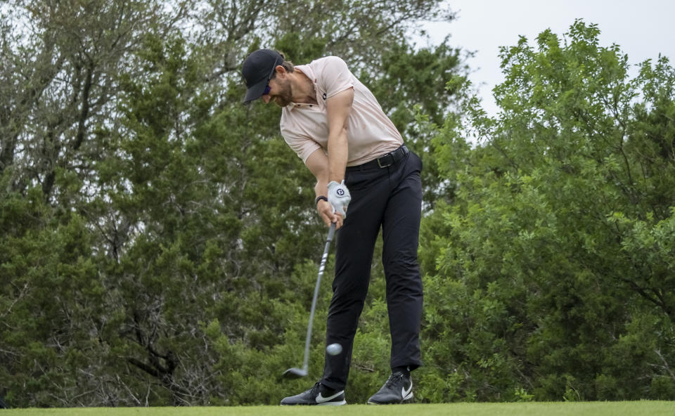 Patrick Rogers tees off on the 15th hole during the second round of Valero Texas Open golf tournament, Friday, March 31, 2023, in San Antonio. (AP Photo/Rodolfo Gonzalez )