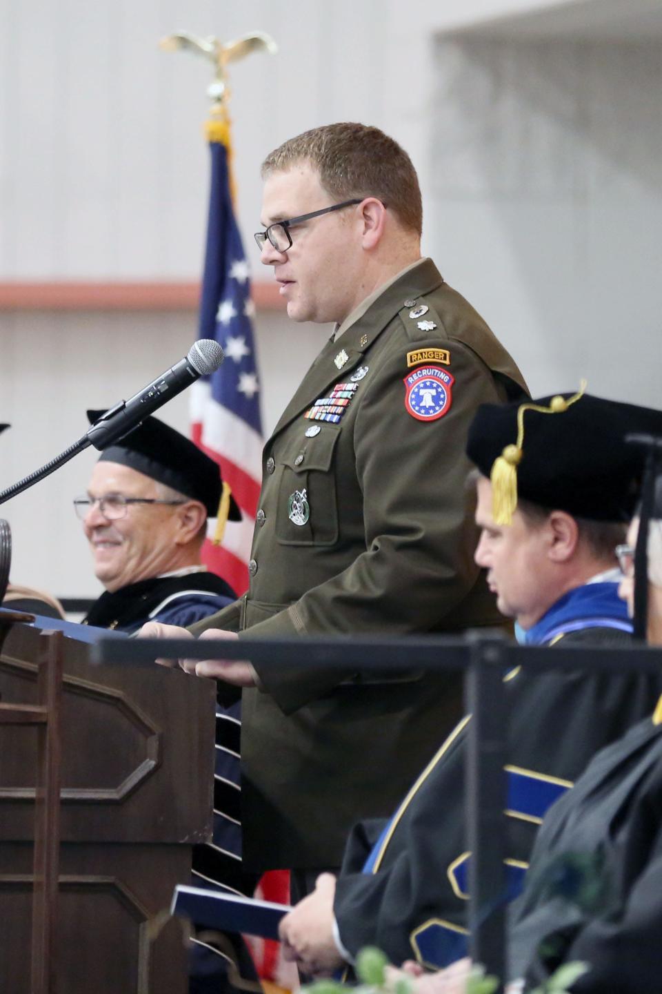 Guest speaker LT. Timothy M. Adair spoke to the crowd, at the 55th Commencement of Terra State Community College on May 10.