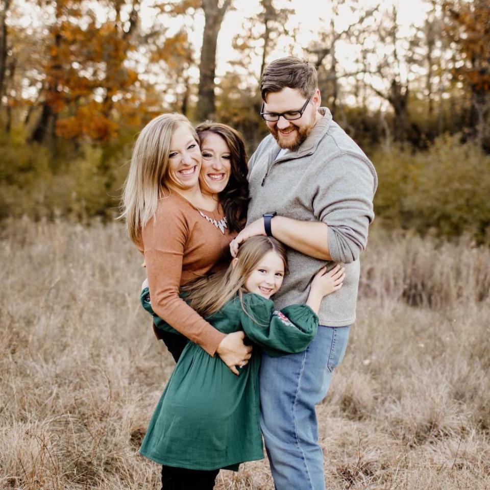 Abby and Brittany are elementary school teachers in Minnesota. Here they pose with Abby’s husband, Josh Bowling, and his daughter, Isabella. Joshua Bowling / Facebook