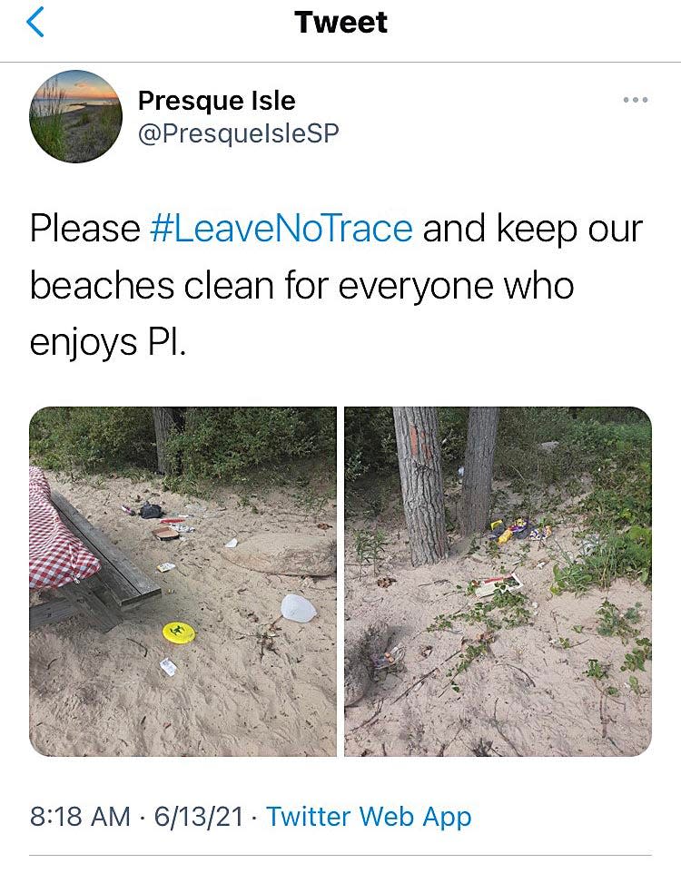 Presque Isle State Park used Twitter, now known as X, to show trash on beaches in 2021. Park officials were encouraging people to leave no trace of themselves when they leave the peninsula.