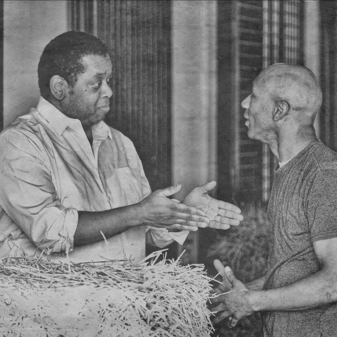 Actors rehearse Message Theater’s production of “I Dedicate This Ride: The Making of Isaac Murphy” at Lyric Theatre.