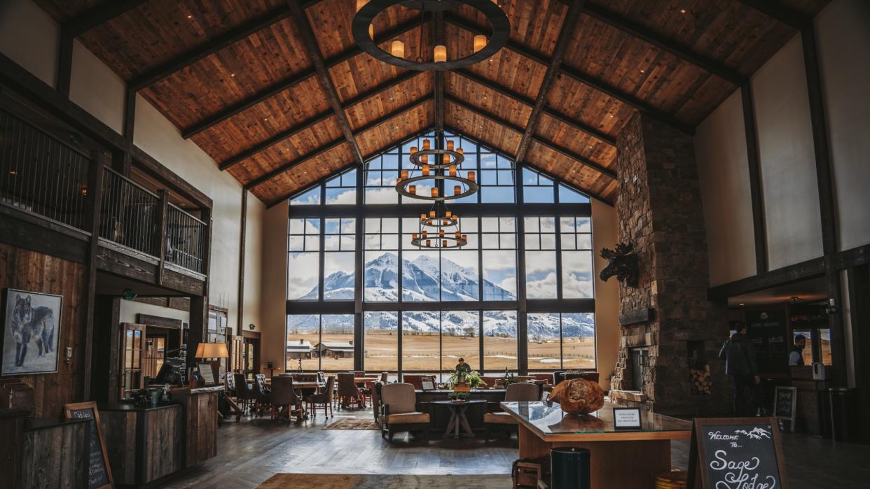  The mountains as seen from the lobby of the Sage Lodge in Pray, Montana. 