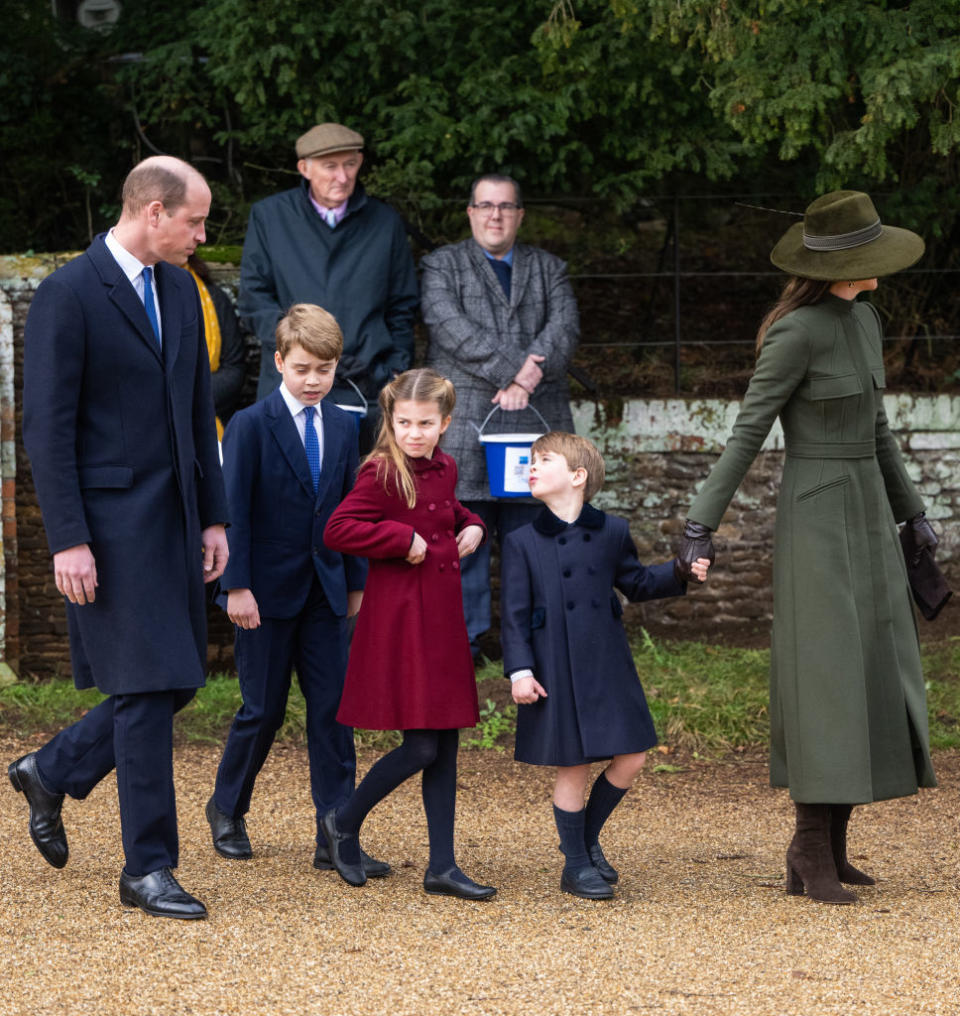 Prince William, Prince George, Princess Charlotte, Prince Louis and Kate Middleton walk on Christmas Day. 