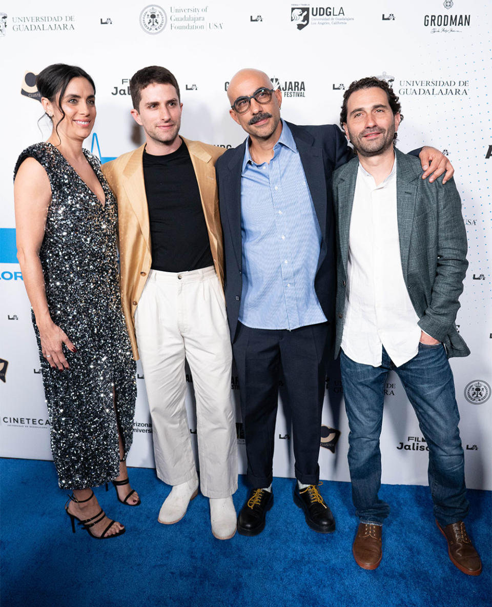 Ximena Urrutia executive director of the GuadaLAjara Film Festival with the team from the opening night film Dario Yazbek actor, Fernando Frias De La Parra director and Arturo Sampson producer