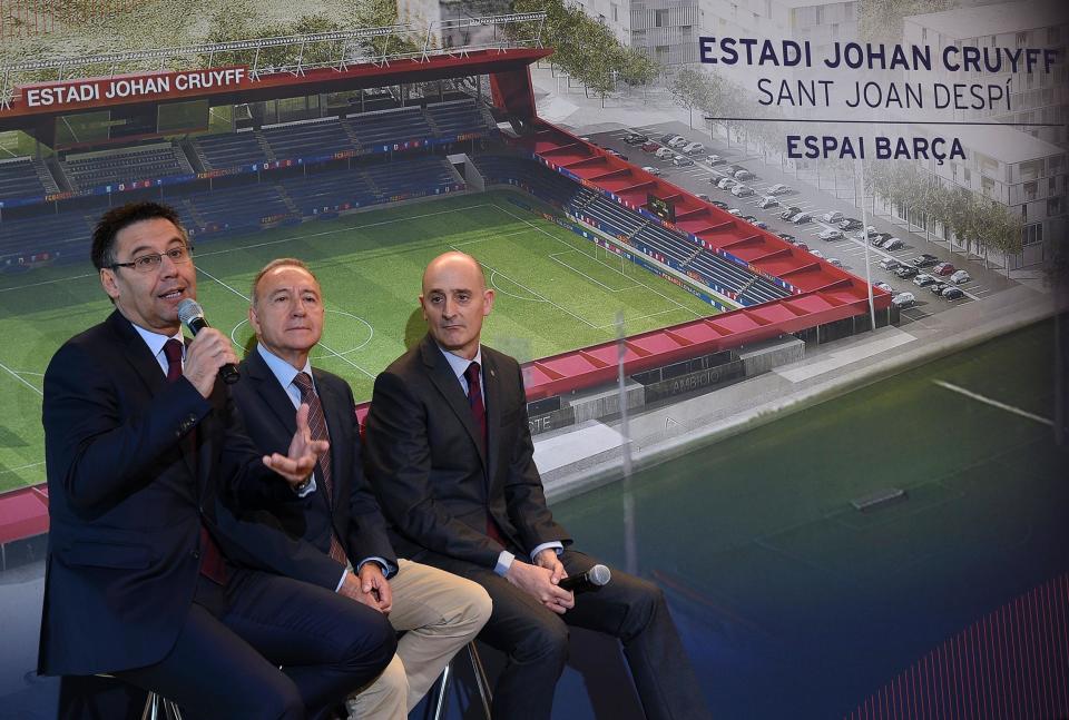 (Getty Images) Barcelona president Josep Maria Bartomeu speaking about the plans for Espai Barça in 2017.