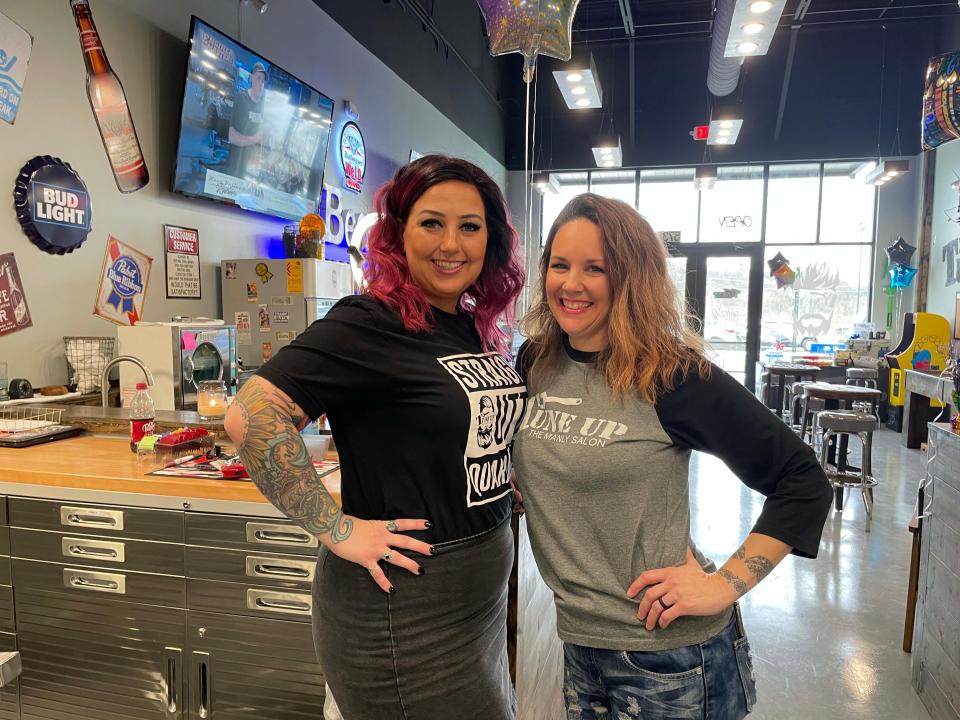 Manager Holly Jones and owner Janette Saroka at the Grand Opening of Tune Up, The Manly Salon at 6734 Malone Creek Drive Friday, Jan. 28, 2022.