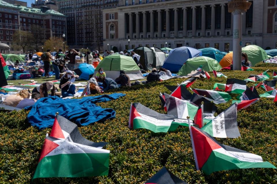 Protestors occupy an encampment in support of Palestine on the grounds of Columbia University on April 22, 2024 in New York City (Getty Images)