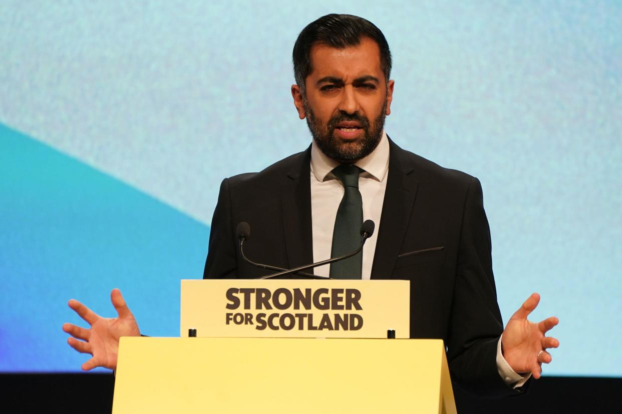 Scottish First Minister and SNP leader Humza Yousaf spoke about his wife's parents during his speech at the SNP conference. (PA)