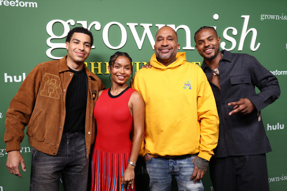 Marcus Scribner, Yara Shahidi, Kenya Barris and Trevor Jackson attend the Freeform's "Grown-ish" Finale Party