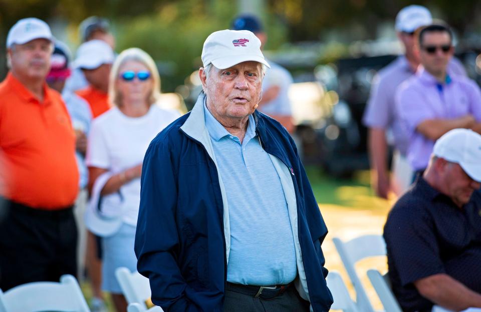 Jack Nicklaus, shown at a golf clinic at PGA National last October, redesigned the Champion Course and shrugs off complaints from golfers who complain about it: "They get to a golf course they've got to play a little bit and all of sudden they don't like it."