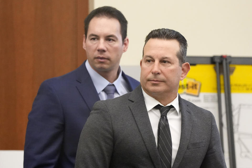 William Husel, left, and defense attorney Jose Baez at Husel's trial in February. (Barbara J. Perenic / The Columbus Dispatch/Pool via AP file)