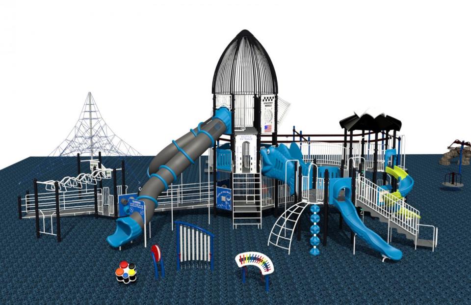 Miracle's conceptual design for Planet Playground includes a 25-foot rocket-themed tower and ADA inclusive equipment.