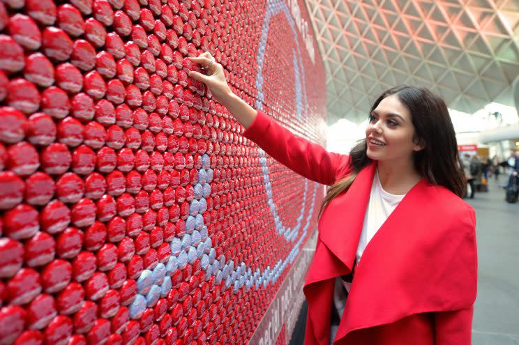 Scarlett Moffatt unveils Red Nose Day Billboard at Kings Cross Station on Wednesday, May 8. (Photo: Matt Crossick/PA Wire/PA Images)