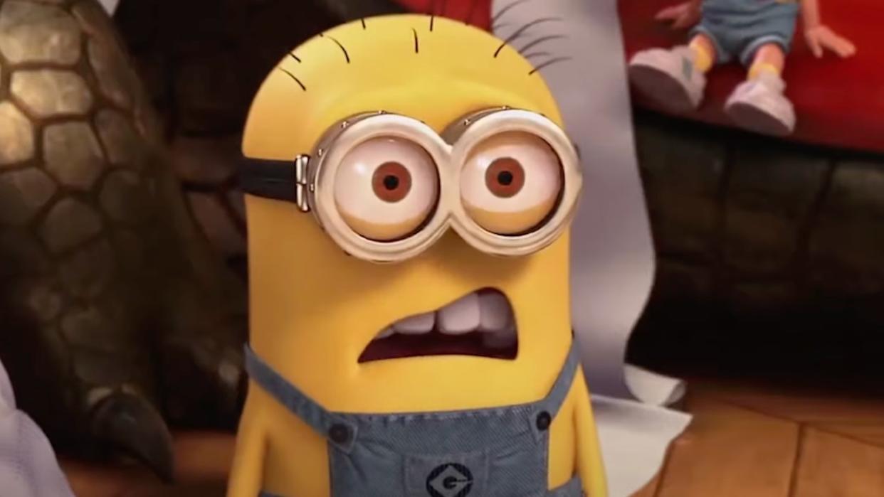  A shocked Minion shortly after saying "what". 