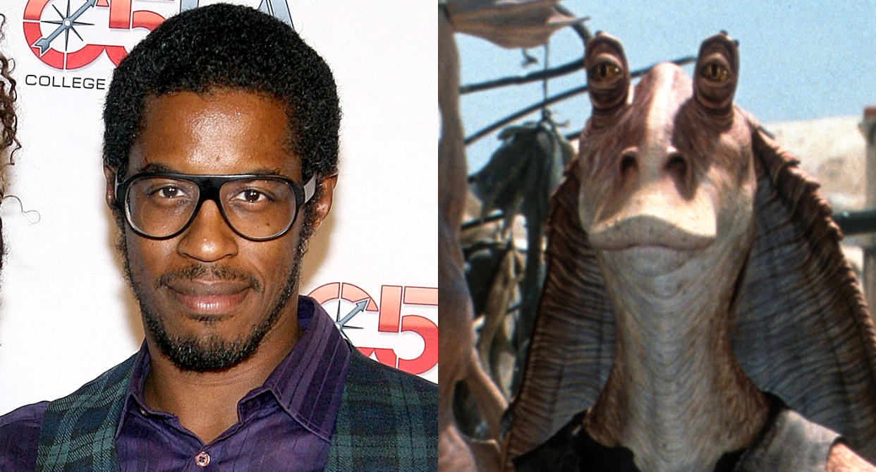 Ahmed Best and his <em>Star Wars</em> character Jar Jar Binks. (Photo: Getty Images/20th Century Fox Film)