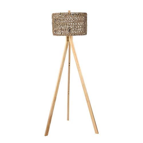 Wood Tripod Floor Lamp with Shefl, Mid Century Modern Rustic Wooden tanding Floor Lamp with shleves , Floor Reading Lamp for Contemporary Living Rooms, Study Room and Office Natural Straw Rope Shade