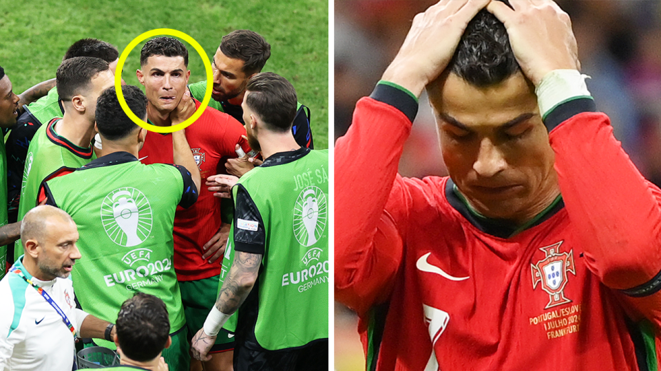 Football fans have been left in disbelief at Cristiano Ronaldo's mid-match reaction at the Euros 2024. (Getty Images)