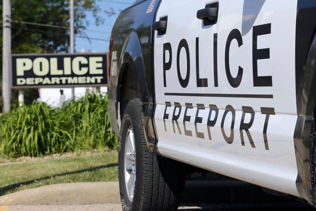 Freeport Police Department squad cars are parked outside the station on Friday, June 4, 2021.