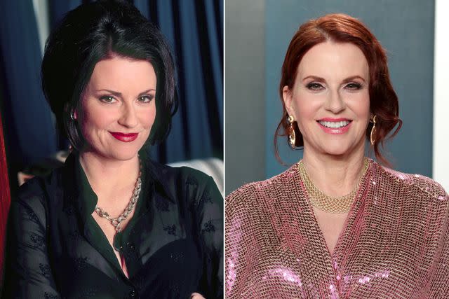 <p>Alice S. Hall/NBCU Photo Bank/Getty; Matt Baron/Shutterstock </p> Megan Mullally then and now