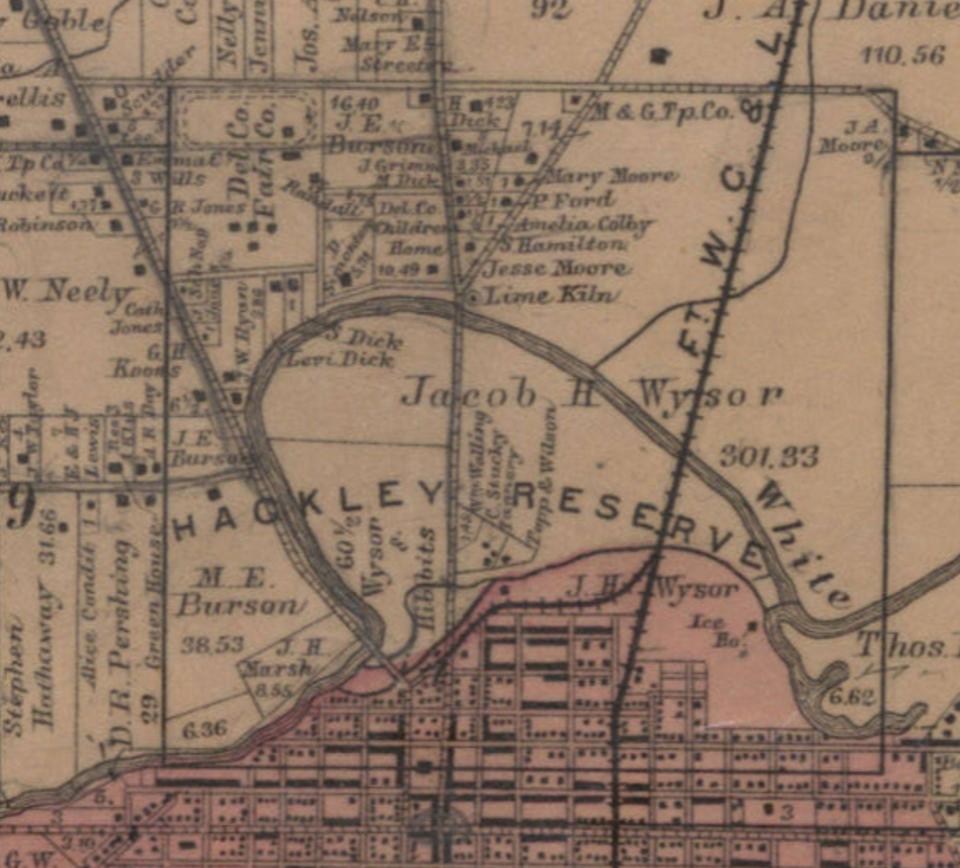 Map of Wysor’s Bottoms from the 1887 Atlas of Delaware County.