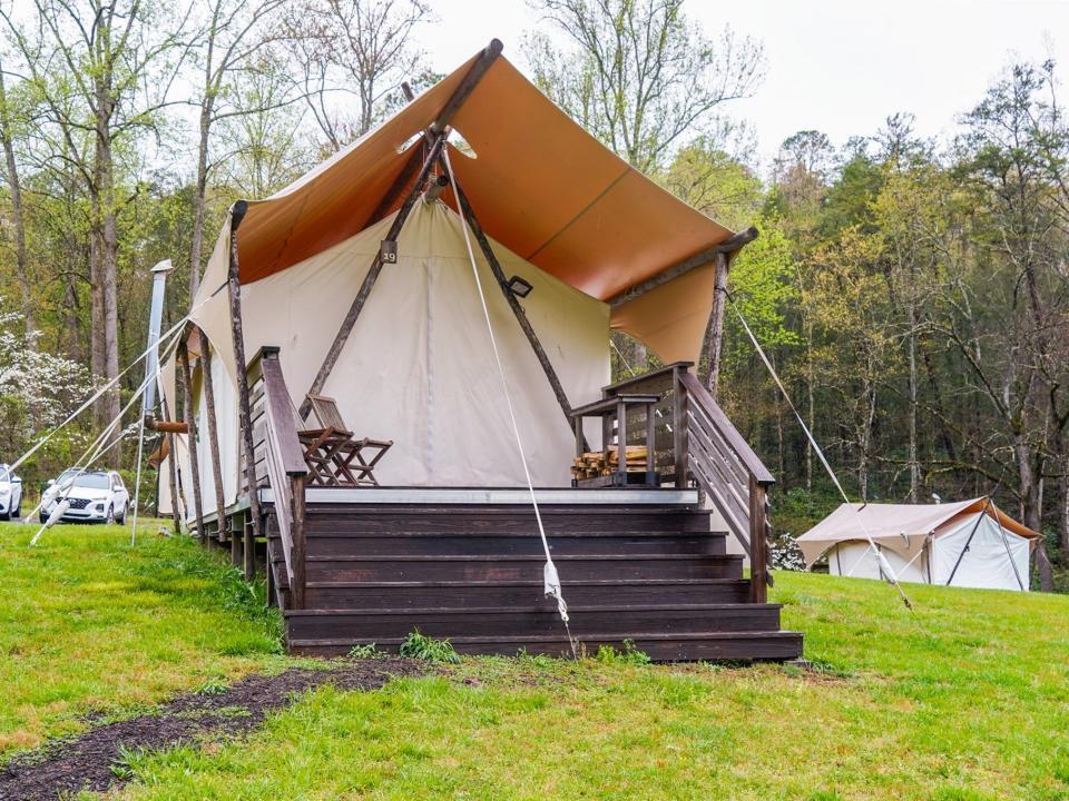 The author's tent at the glamping resort.