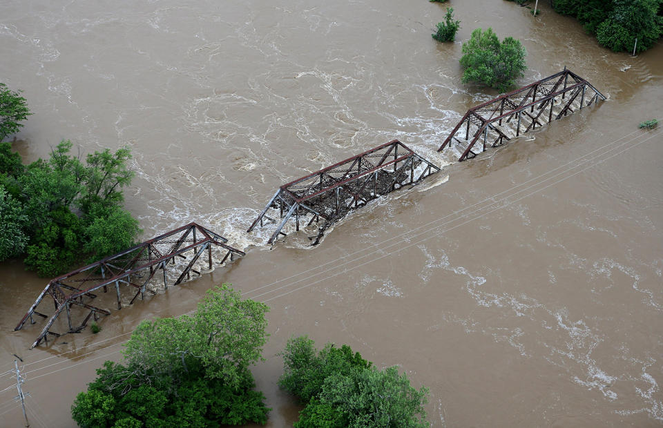 Submerged railroad bridge