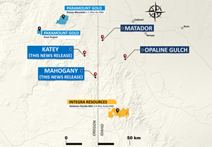 Location map of Headwater projects in the region including Katey and Mahogany1.