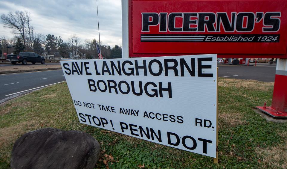 View of the intersection of Route 1 at Bellevue Avenue, at Picerno's Conoco, in Langhorne, on Tuesday, Jan. 25, 2022. where owner, John  Picerno posted a sign inn opposition to PennDOT's plans.