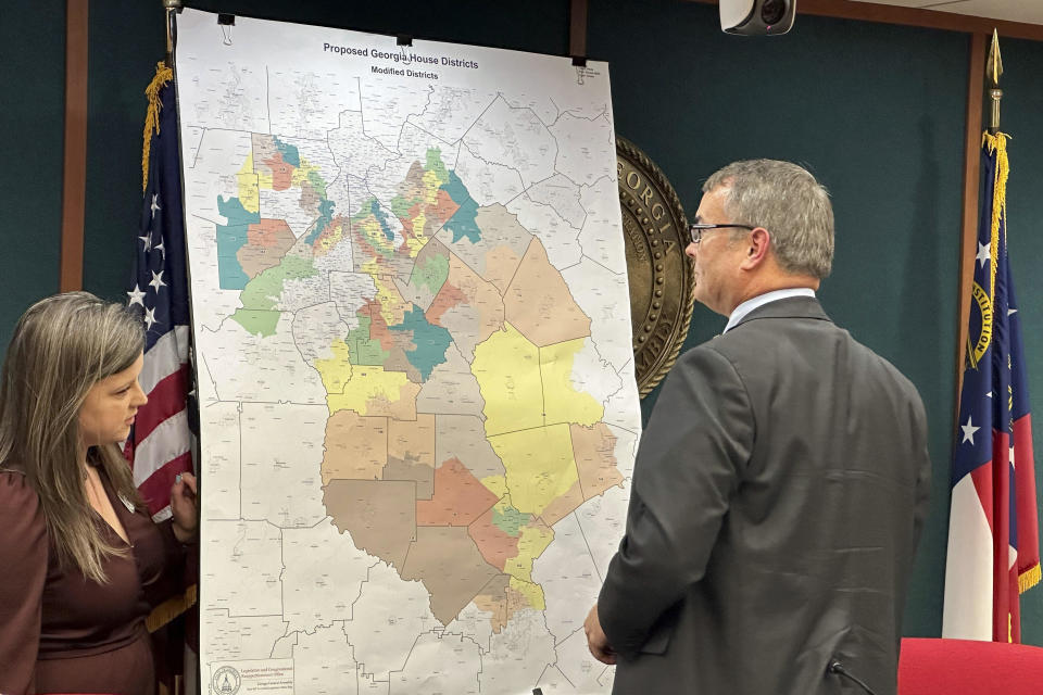 House Reapportionment and Redistricting Committee Chairman Rob Leverett, R-Elberton looks at a state House district map proposed by Republicans, Wednesday, Nov. 29, 2023, at the Georgia Capitol in Atlanta. / Credit: Jeff Amy / AP