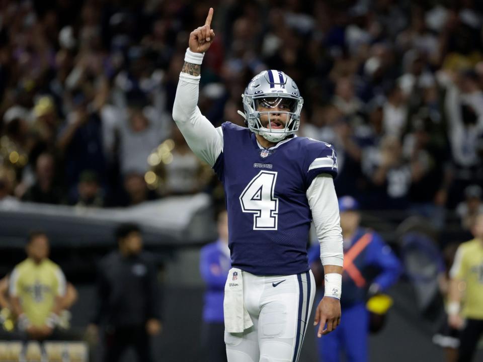 Dak Prescott celebrates a touchdown against the New Orleans Saints.