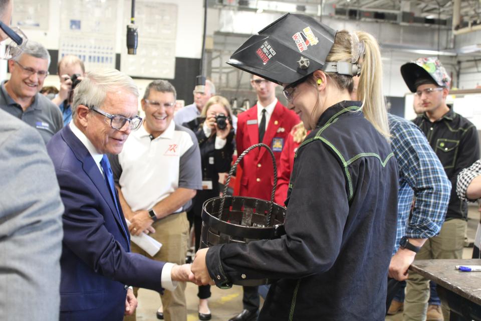 Welding student Sydney McGlone met with Ohio Governor Mike DeWine as he visited the Pickaway-Ross Career & Technology Center on Friday, September 16.
