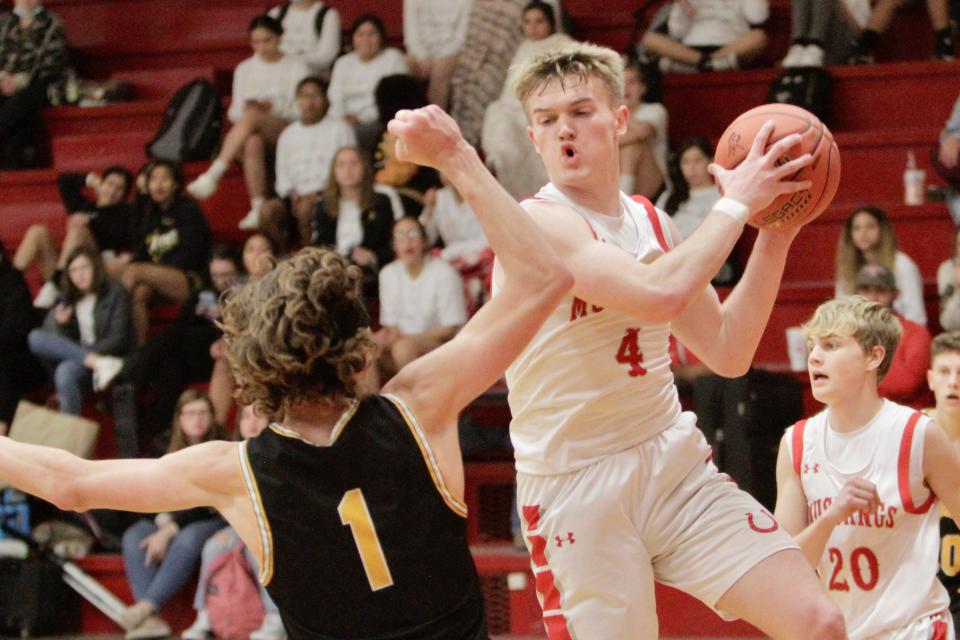 Sweetwater senior Harrison Foster secures a rebound against Snyder on Tuesday, Jan. 18, 2022.