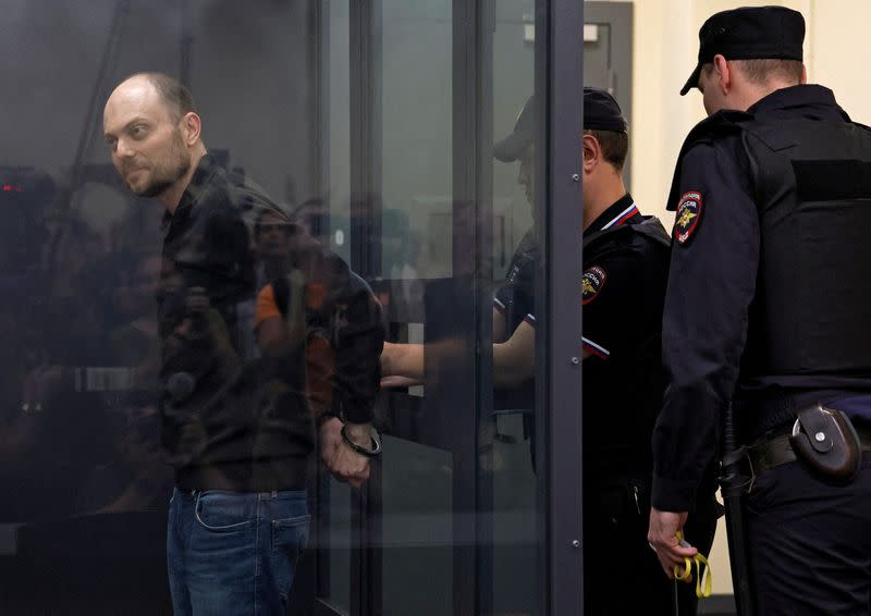 FILE PHOTO: Russian opposition figure Vladimir Kara-Murza attends a court hearing in Moscow