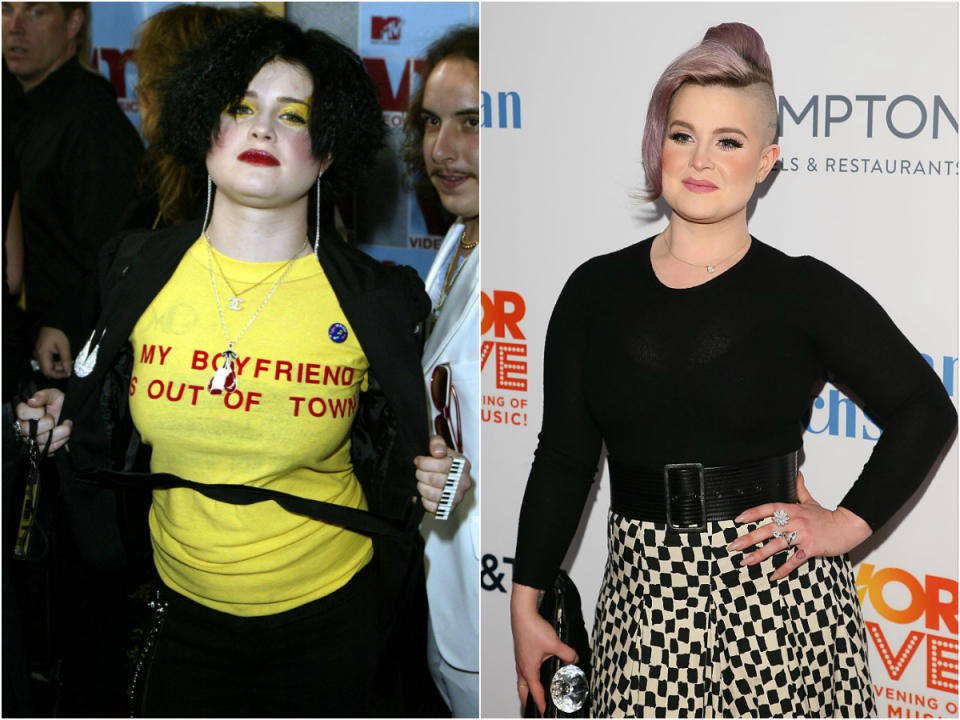 <p>Kelly began to glow once she ditched the shocking black tresses and caked-on makeup. <i> (Photos: Getty) </i> </p>