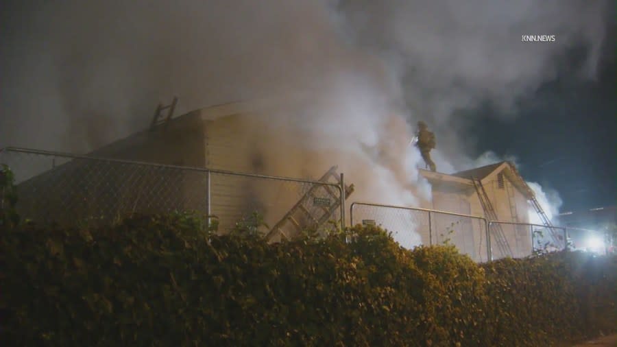 An LAFD alert indicates the fire was first reported at 1:18 a.m. on July 24, 2024, at a home located at 121 North Mathews Street. (KNN)