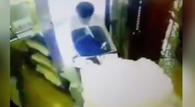 A woman trapped in elevator doors has managed to escape unharmed. Photo: LiveLeak