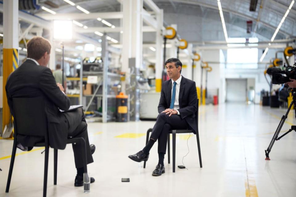 Cropped: Sunak’s shorter trouser legs are particularly noticeable when he sits down (Getty Images)