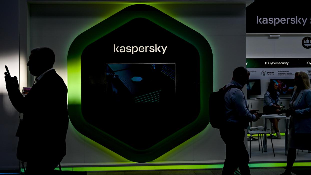  Kaspersky is displayed on a screen in Moscow, Russia. 