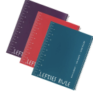 Lefties Rule è la linea di quaderni a righe con rilegatura a spirale posta a destra anziché a sinistra, per facilitare la scrittura dei mancini. Disponibile in sei diverse colorazioni (blu, verde, rosso, viola, celeste e azzurro). Ogni taccuino ha 100 pagine e la copertina plastificata. Prezzo: 24,95 dollari su amazon.com