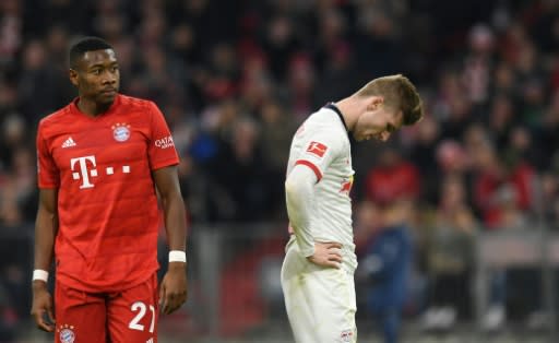 Leipzig striker rues his missed chance with an hour gone at Munich's Allianz Arena