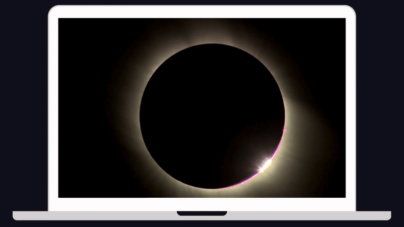  Total solar eclipse gif animation on a computer screen graphic. . 