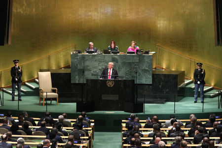 U.S. President Donald Trump addresses the 73rd session of the United Nations General Assembly at U.N. headquarters in New York, U.S., September 25, 2018. REUTERS/Carlo Allegri