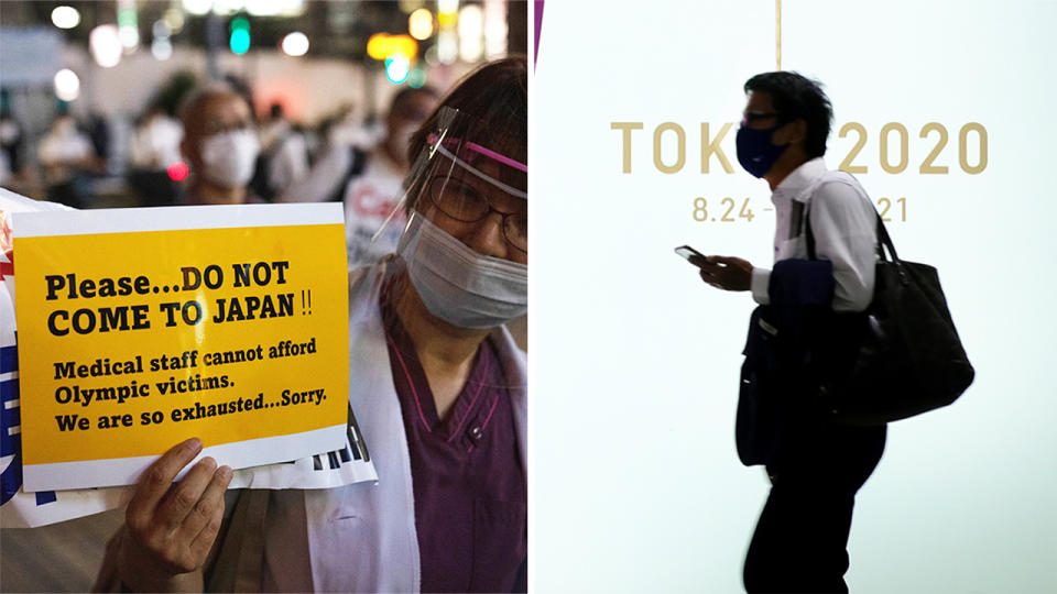 A Tokyo Olympic official has claimed it will be impossible to stop athletes arriving with Covid-19, which the public (pictured right stock photo) has expressed concern about, but strict screening measures are in place for athletes. (Getty Images)