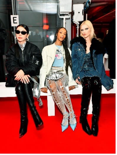 Tia Lee at the FROW of David Koma's FW23 runway showL to R: Tia Lee, Tade, Elodie Russell