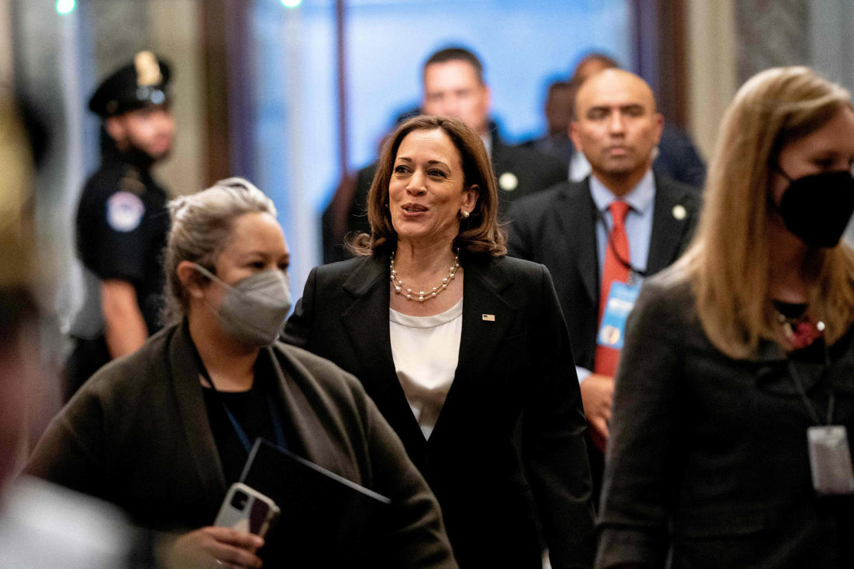 Vice President Kamala Harris walks into the Capitol, flanked by aides  and security (Stefani Reynolds / AFP via Getty Images file)