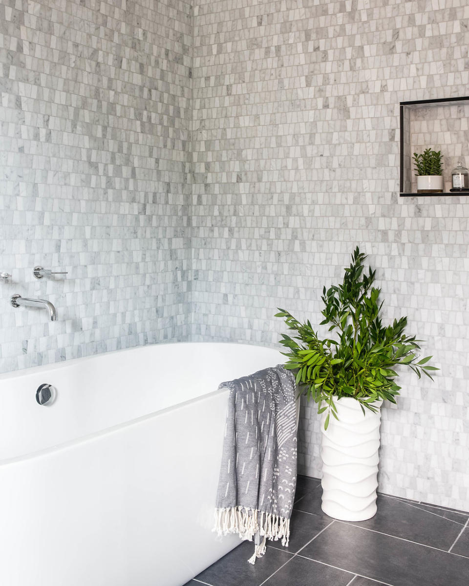 3. Use mini marble wall tiles for a decorative touch