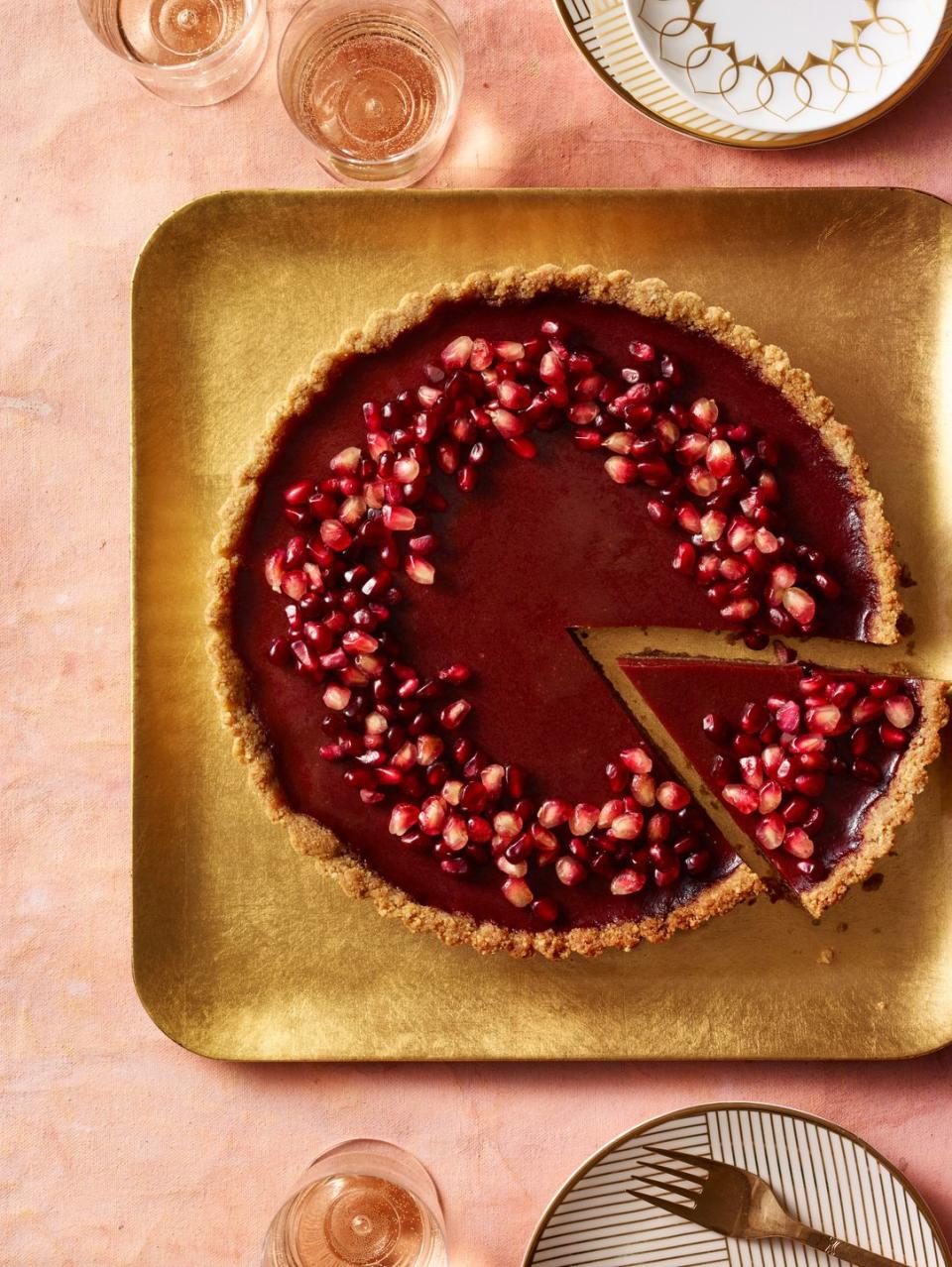 pomegranate orange tart with walnut crust