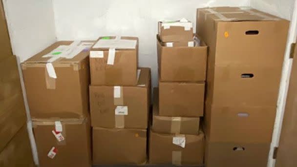 PHOTO: A photo contained in the indictment released on June 9, 2023, from the U.S. Southern District of Florida, shows boxes of potentially sensitive documents that were found at Mar-a-Lago in Palm Beach, Fla. (DOJ via US Southern District of Florida)