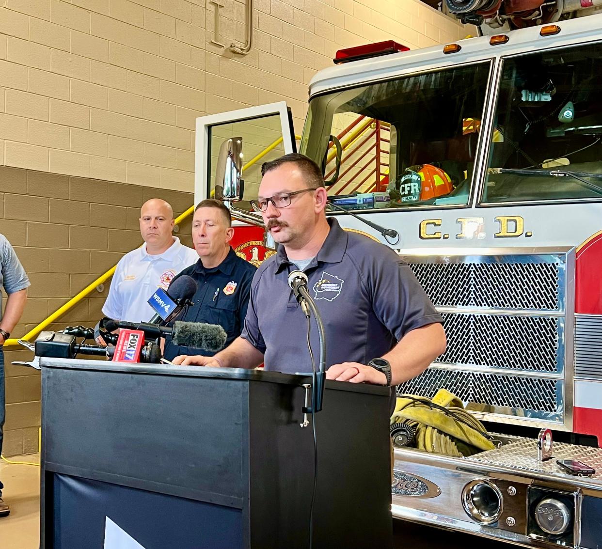 Maury County Office of Emergency Management Director Jeff Hardy speaks about the damages caused by Wednesday's storms during a press conference Thursday, May 9, 2024.