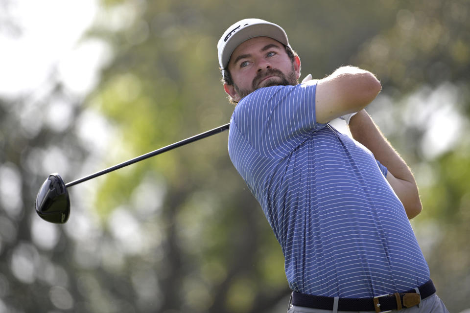 Cameron Young tees off on the 11th hole during the second round of the Arnold Palmer Invitational golf tournament, Friday, March 3, 2023, in Orlando, Fla. (AP Photo/Phelan M. Ebenhack)